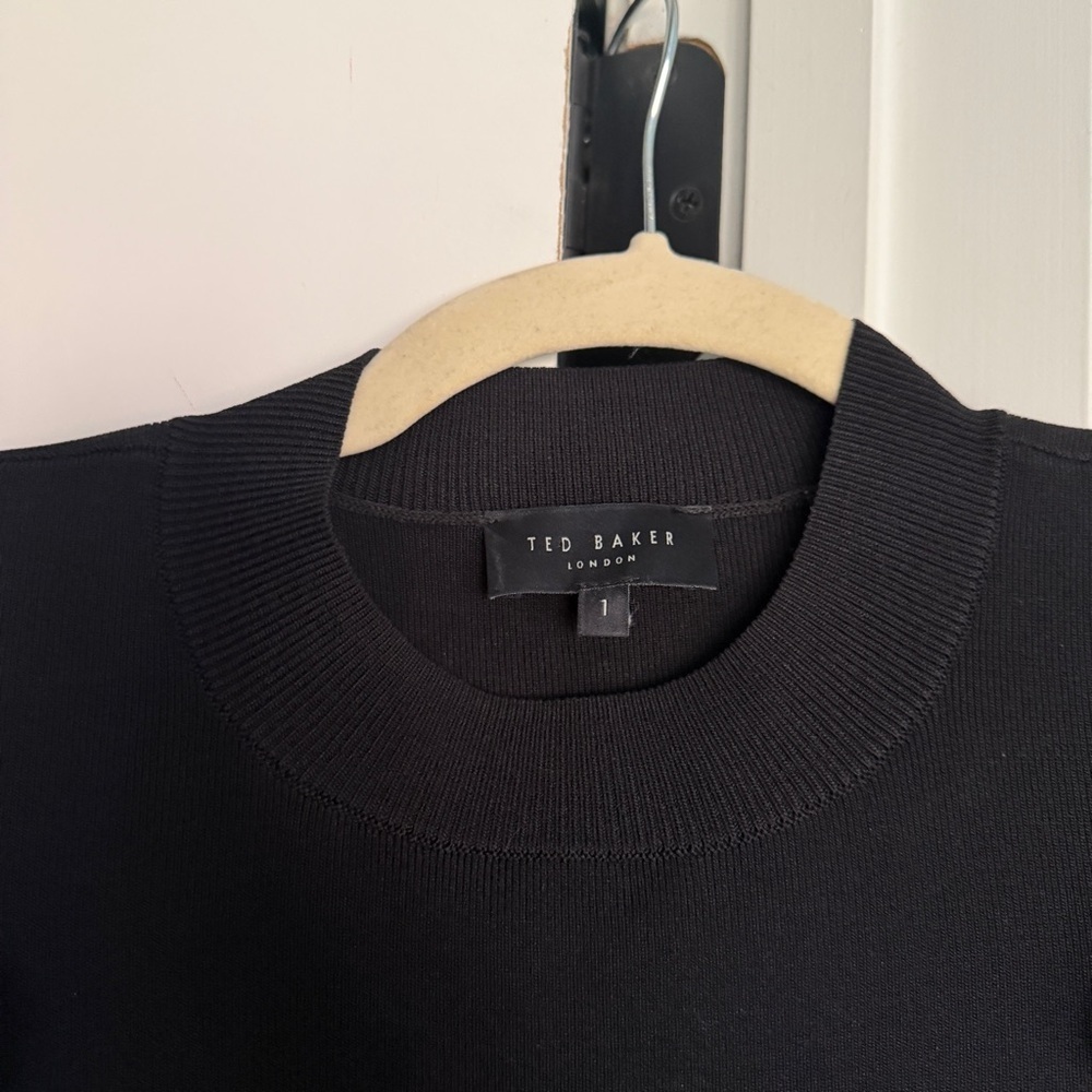TED BAKER Black Floraas Sheer Shoulders Fitted Knit Top - Picture 5 of 9
